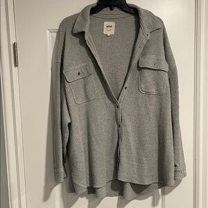 Aerie Gray Waffle Knit Cardigan